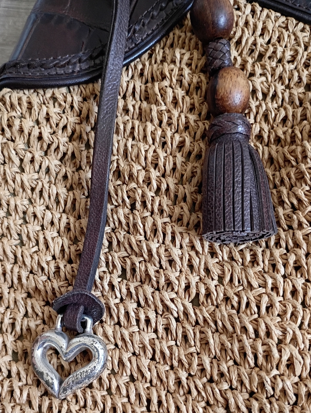 Brighton Y2K Raffia Woven Straw Brown Braided Leather Strap Shoulder Satchel Bag - Picture 4 of 6